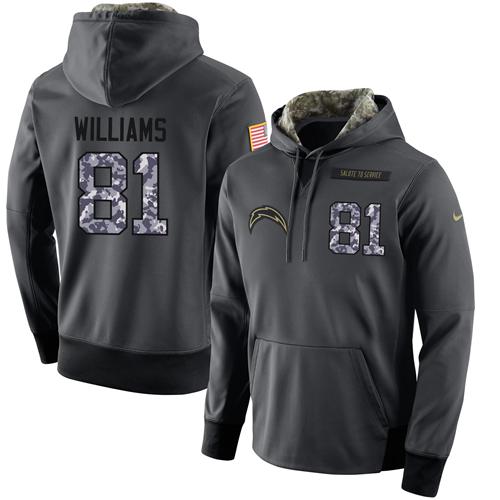 NFL Men's Nike Los Angeles Chargers #81 Mike Williams Stitched Black Anthracite Salute to Service Player Performance Hoodie